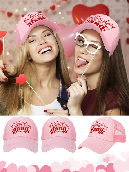 Suhine 8 Pack Galentine Gang Hat Bulk Galentines Day Party Supplies Valentine Gift Cap for Women Friends Pink Sleepover Party Supplies