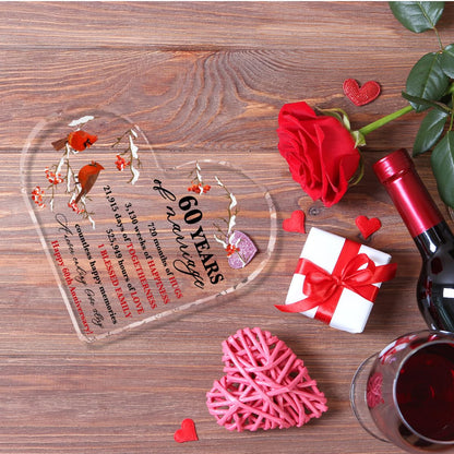 60 Years of Marriage Gift Happy 60th Anniversary Acrylic Decor Cardinal Gifts for Women 60th Wedding Anniversary Acrylic Gifts for Wife Husband Girlfriend Boyfriend Couple Home Office Desktop Decor