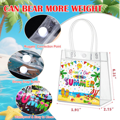 Gilprop 12 Pcs School's Out for Summer Gift Bags, End of Year Goodie Bags Bulk, Clear PVC Treat Tote Bag with Handles, Last Day of School Party Favors for Pool Beach Vacation