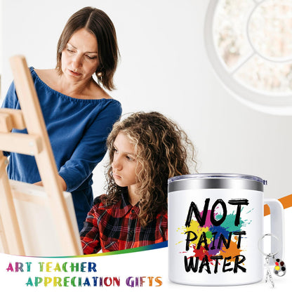 Lifecapido Not Paint Water Coffee Mug, Art Teacher Appreciation Gifts for Teacher's Day Christmas, Gifts for Art Teacher Artist Painters Coworker, 14Oz Stainless Steel Coffee Mug with Lid, White
