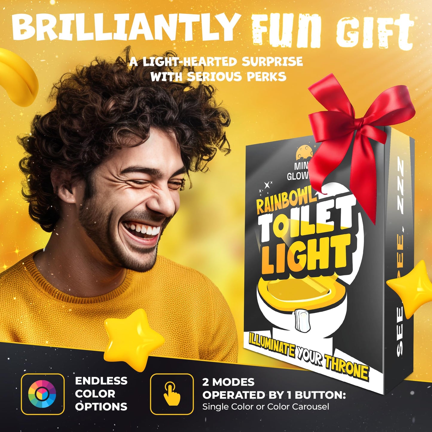 RainBowl Toilet Bowl Night Light - Unique Cool Gadget with Motion Sensors & Multi Color LED - Funny Gag Gifts for Men, Dad, Husband, Boyfriend - Fun Birthday Present for Him
