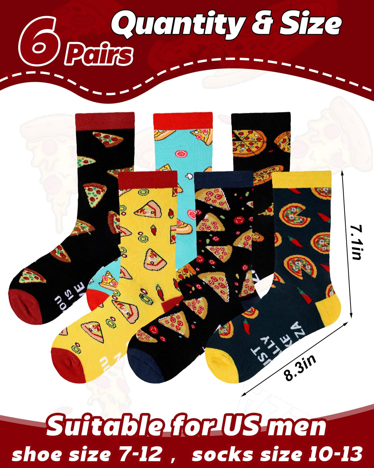 Haysandy 6 Pairs Funny Food Socks for Men Novelty Snack Lover Gift Crazy Design Socks for Pepper Bacon Hot Dogs Burger Pizza