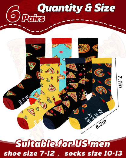 Haysandy 6 Pairs Funny Food Socks for Men Novelty Snack Lover Gift Crazy Design Socks for Pepper Bacon Hot Dogs Burger Pizza