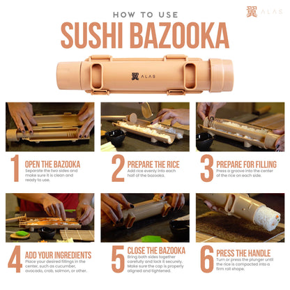 Alas Complete 20 Piece Sushi Making Set - Kit for Beginners & Pros with Knife, 2 Mats, Rice Bazooka and Dipping Plate