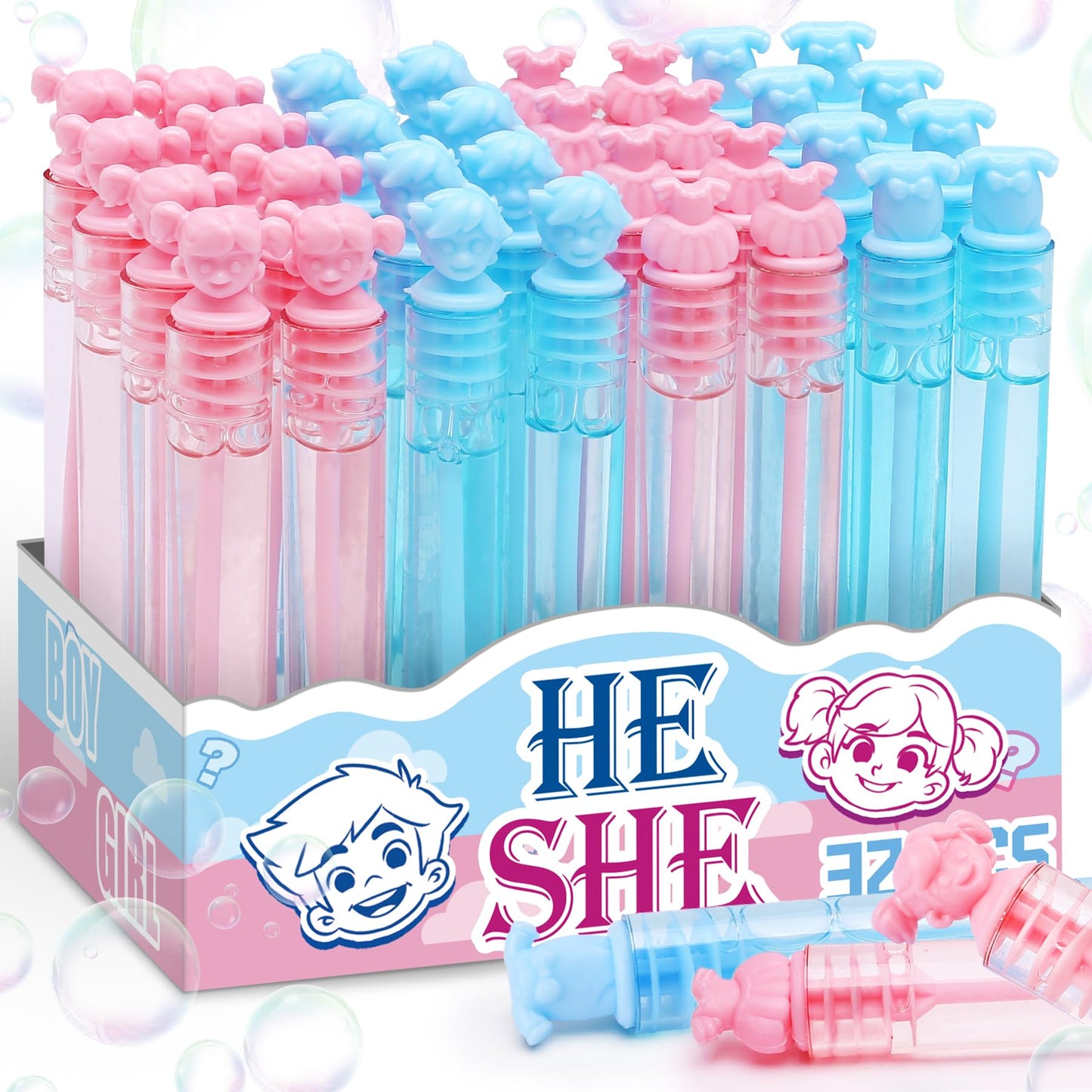 Gender Reveal Decorations, Mini Bubble Wands Party Favors for New Parents, 32 Pack Kids Birthday Supplies, Pregnancy Gifts Box for Expecting Mom, Girl Boy Baby Shower, Pinata Goody Bag Stuffers Filler