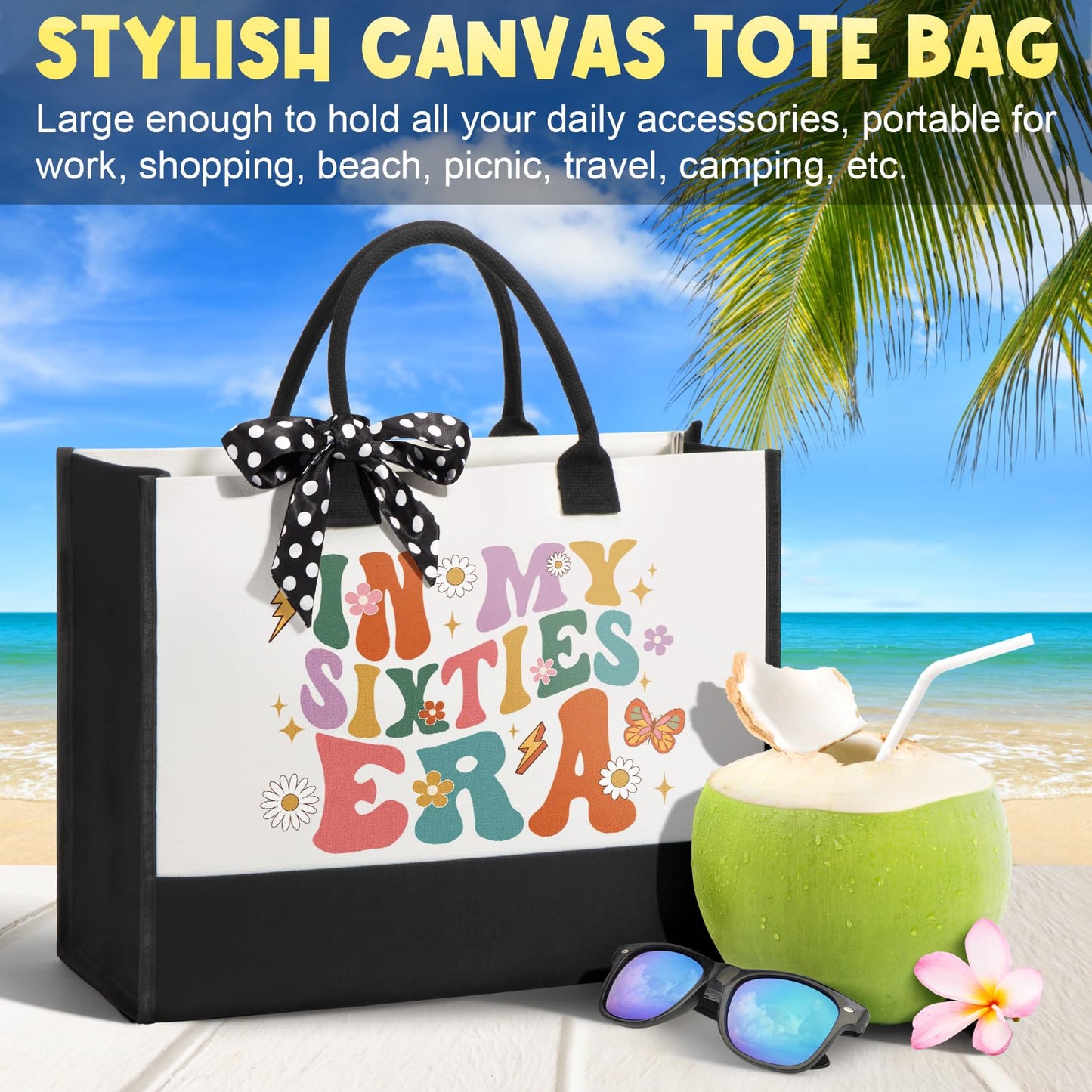 60th Birthday Gifts for Women Her, Cool 1966 Birthday Gifts for 60 Year Old Women 60 Fabulous Gift, Funny Unique Happy 60th Birthdays Gift Ideas for Her Mom Sister Friend Grandma with Canvas Tote Bag