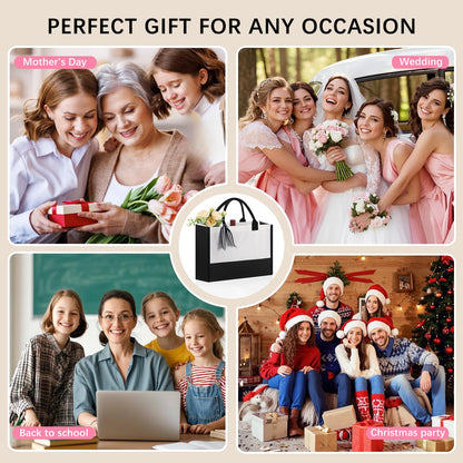 OKBA 10 PCS Personalized Classic Canvas Tote Bag(Black and White),Inside Zipper Pocket Grocery Tote DIY Gift,for Wedding,Birthday,Beach,Perfect Gifts for Women,Mom,Teachers,Friends