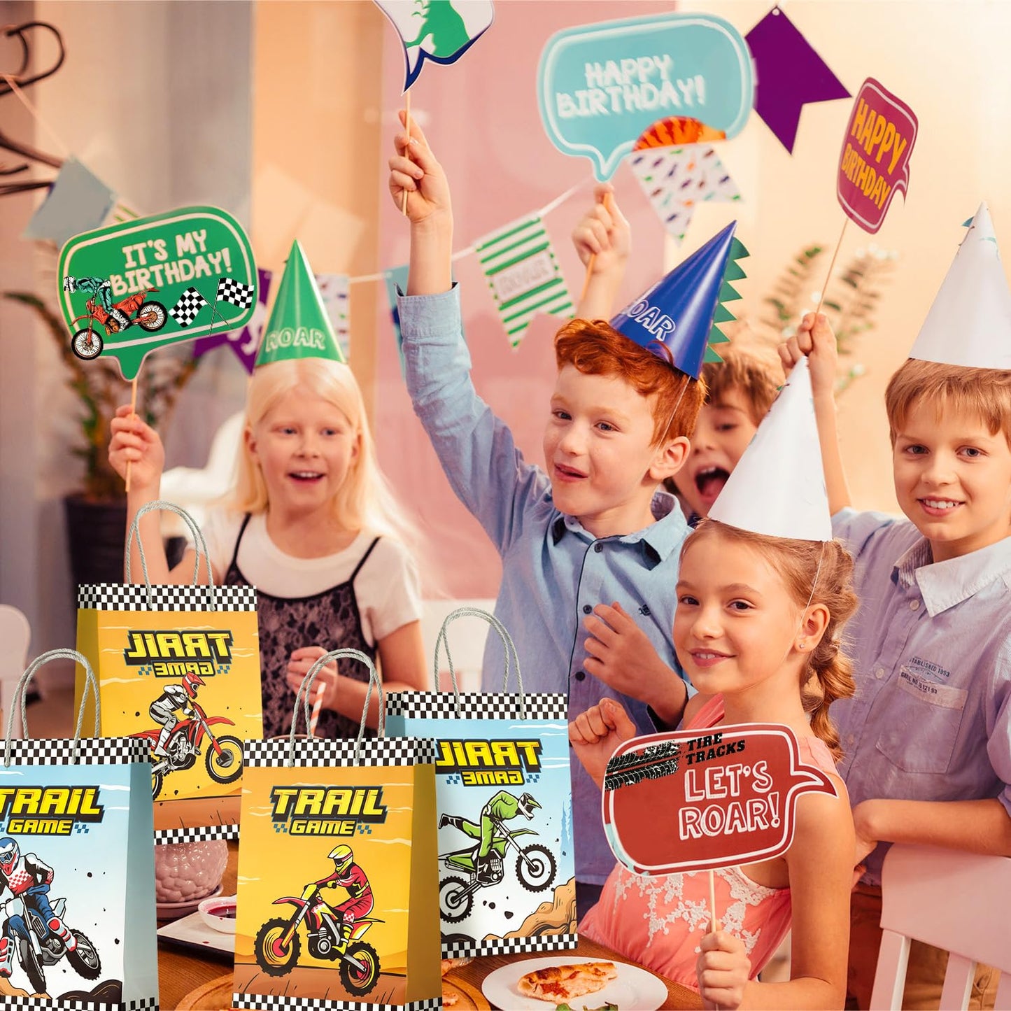 Motorcycle Party Gift Bags, 24 Pcs Dirt Bike Party Bags Set, Motocross Themed Party Favor Bags, Dirt Bike Party Gift Treat Bags Dirt Bike Goodie Bags for Dirt Bike Birthday Party Decorations