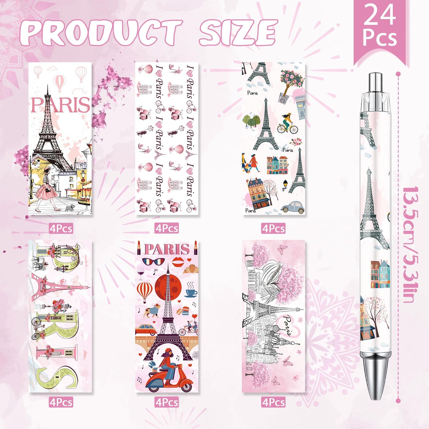 Wxiben Paris Ballpoint Pens Set - 24PCS City Travel Souvenirs Gifts French Paris Pen Eiffel Tower Smooth Writing Ballpoint Bulk for Women Girls Teacher Traveler Office School Supplies Party Gift
