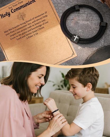 Shonyin Religious Catholic Gifts for Teens Boys Men, Adjustable Faith Cross Bracelet for Males, Confirmation First Communion Easter Gift for Son, Grandson, Nephew, Brother, Bonus Son, Brother-in-law