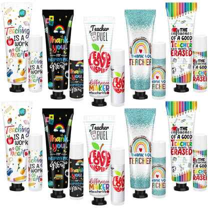 Loopeer 10 Sets/ 20 Pcs Teacher Appreciation Gifts Bulk 5 Style Travel Size Lip Balm and Hand Cream End of Year Gift Sets for Teacher Staff Team Woman Man Office Supplies Back to School Party Favors