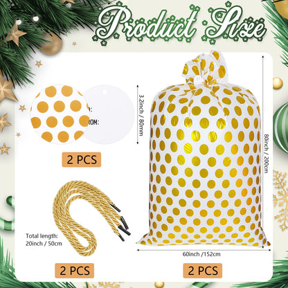 Sabary 2 Pcs 80 x 60 Inch Jumbo Bike Gift Bags Christmas Extra Large Plastic Giant Thicken Bicycle Bag White and Gold Dots Xmas Holiday Bags for Snack Treat Goodies Weddings Birthdays Engagement Party