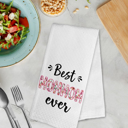 Best Mommom Ever Mothers Day Birthday Kitchen Towel Gifts for Grandma Mommom from Grandkids Granddaughter, Floral Mommoms Gifts Dish Hand Tea Towels for Bathroom Kitchen Decor, 16x24 Inch
