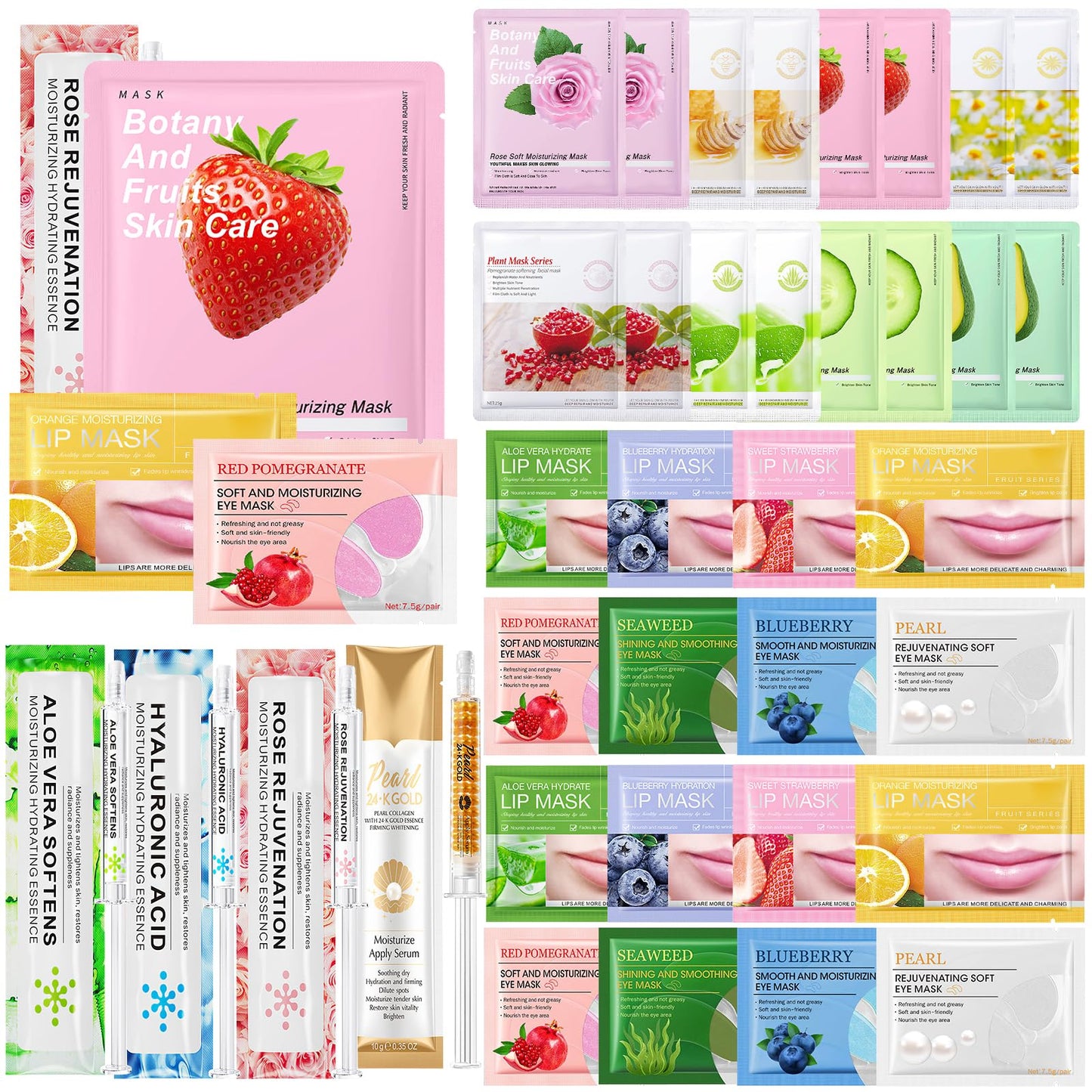 Gifts for Women Face Mask Skin Care Set 36 Pcs Teens Girl Gifts Moisturize,Hydrate Face Mask Set Spa Gift Set Self Care Valentines Mothers Day Birthday ( Face Masks, Lip & Eye Patches, Face Essense)