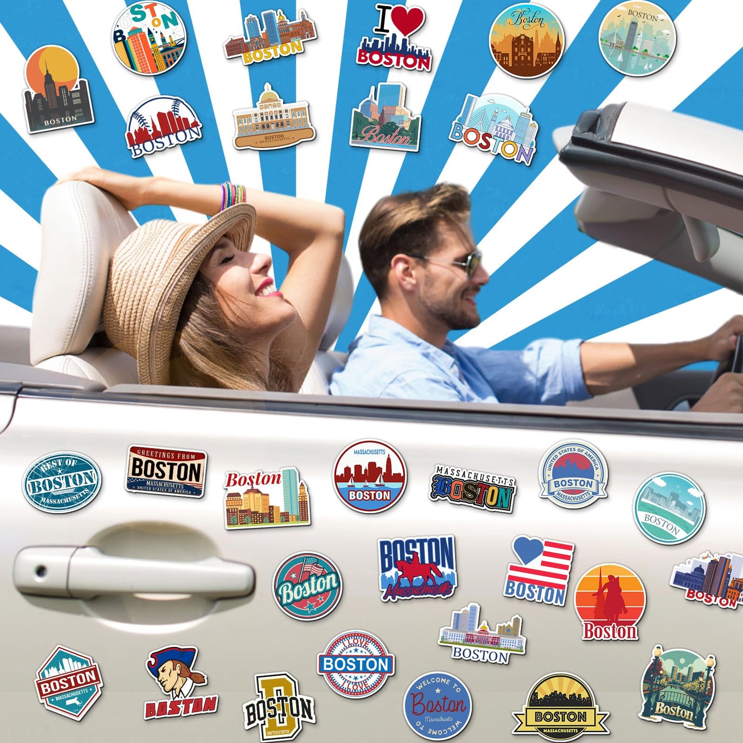 Konohan 30 Pcs Boston Souvenirs Gifts Boston Magnet for Refrigerator City Magnetic Refrigerator Stickers for Home Decoration