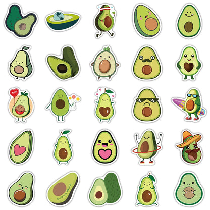 Cute Avocado Stickers for Kids, 50Pcs Kawaii Cartoon Avocado Vinyl Wateproof Stickers for Water Bottles Laptop Scrapbook, Funny Fruit Sticker for Girls Teens Students, Paty Decals