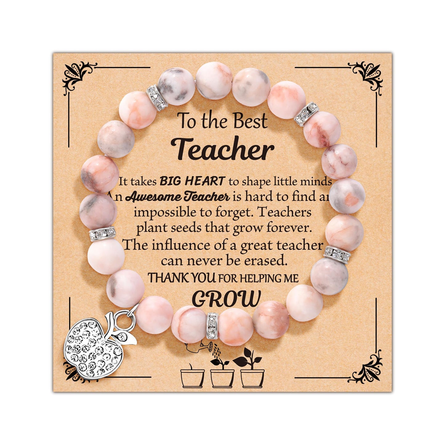 U-Zomir Teacher Appreciation Gifts for Women, Teacher Gifts Natural Stone Bracelet with Message Card for Appreciation Week Christmas Valentines from Student