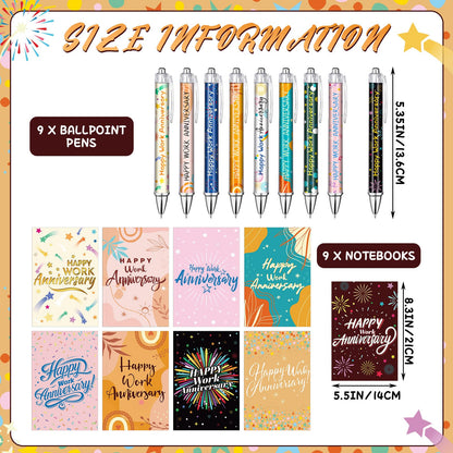 Resurhang 18 Pcs Happy Work Anniversary Gifts Set, 9 Work Anniversary Notebooks & 9 Inspirational Pens, Employee Appreciation Gifts Bulk for Staff, Coworker, Office, Company Team Recognition Supplies