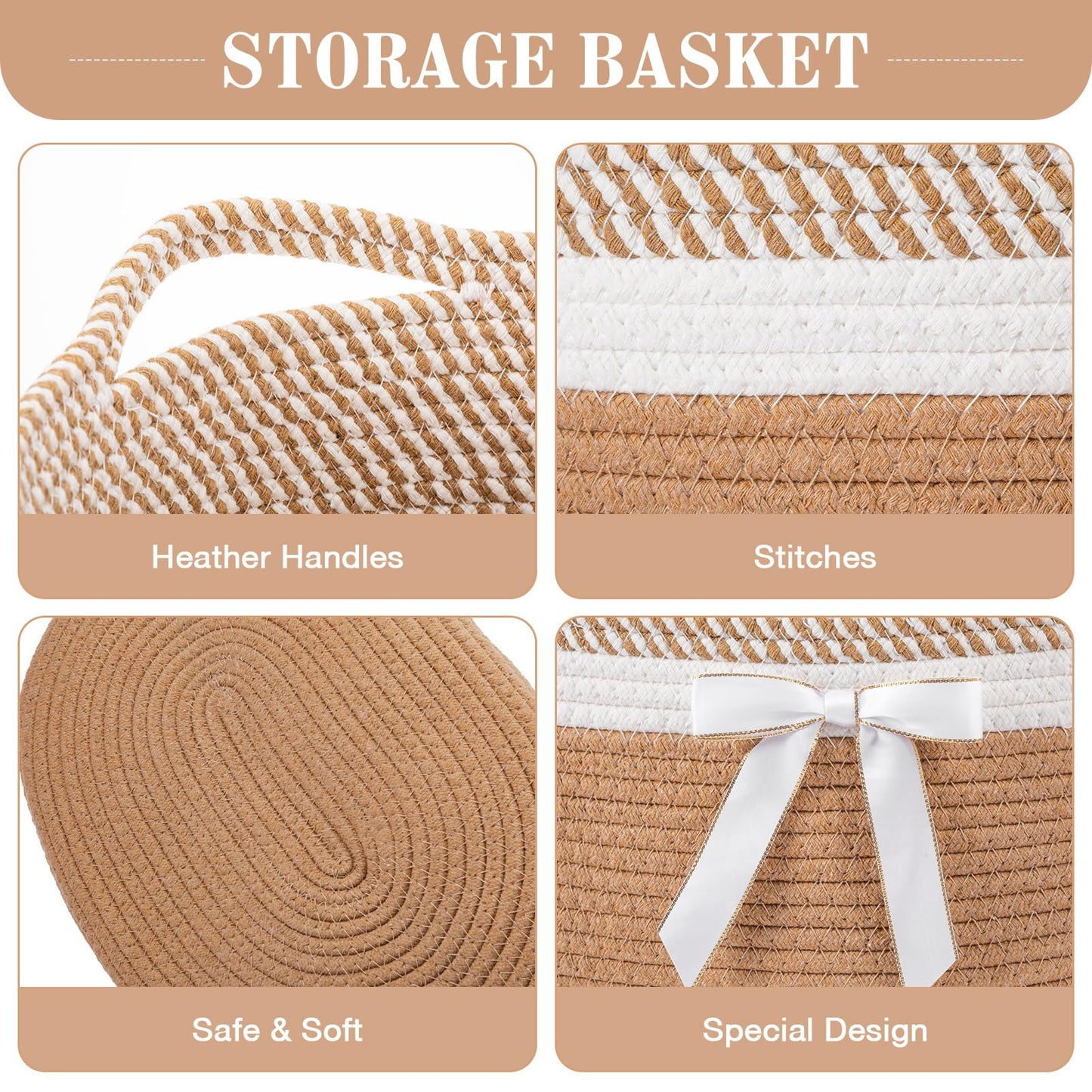 Colingmill Extra Large Graduation Gift Basket Empty with Ribbons Bow Tie Bag, Grad Woven Empty Decorative Box, Woven Rope Storage with Handles Home Decor(15 x 11 x 9.5 Inch, Khaki White)