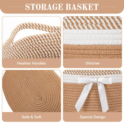 Colingmill Extra Large Graduation Gift Basket Empty with Ribbons Bow Tie Bag, Grad Woven Empty Decorative Box, Woven Rope Storage with Handles Home Decor(15 x 11 x 9.5 Inch, Khaki White)