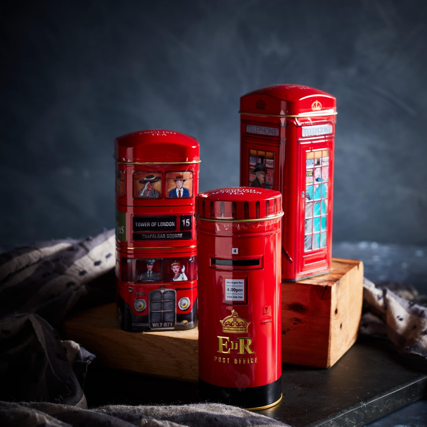 New English Teas British Souvenir 3x Tea Tins with 42 English Breakfast Teabags - Post Box, London Bus, Telephone Box, UK Foods