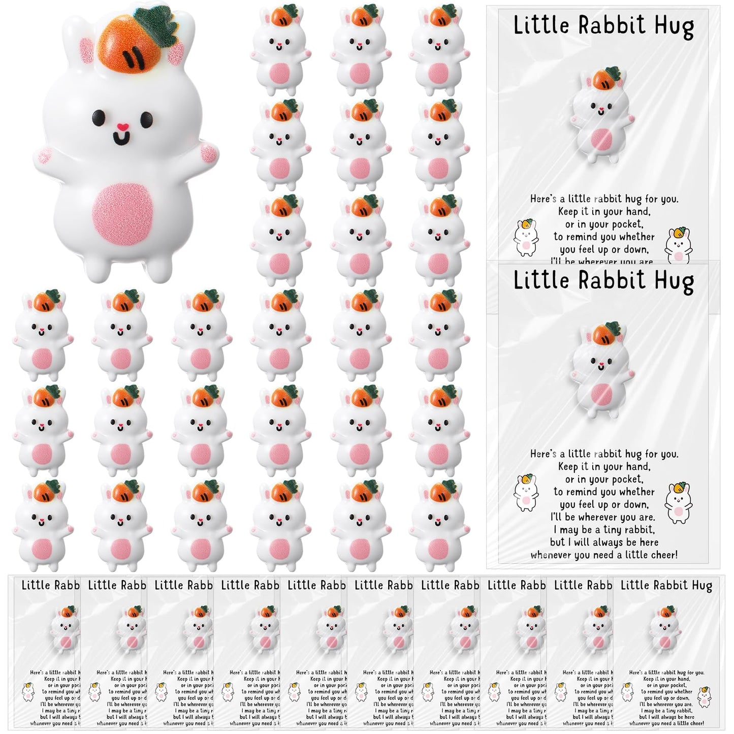 XunYee 18 Sets Pocket Hug Positive Resin Bunny Animal Tokens with Encouragement Cards, Small Gifts Bulk for Coworkers Employee Teacher Adults Party Favors, Emotional Support Stress Relief Gifts