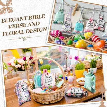 30 Pcs Christian Gift Bags with Drawstring 4 x 6 Inch Floral Religious Candy Bags Gift Bible Verse Wrapping Bag for Women Mother's Day Baptism Christmas Party Favor