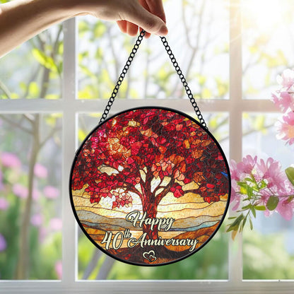 40th Wedding Anniversary Faux Stained Glass Suncatcher, 40 Years Marriage Keepsake Suncatcher, Ruby Wedding for Parents