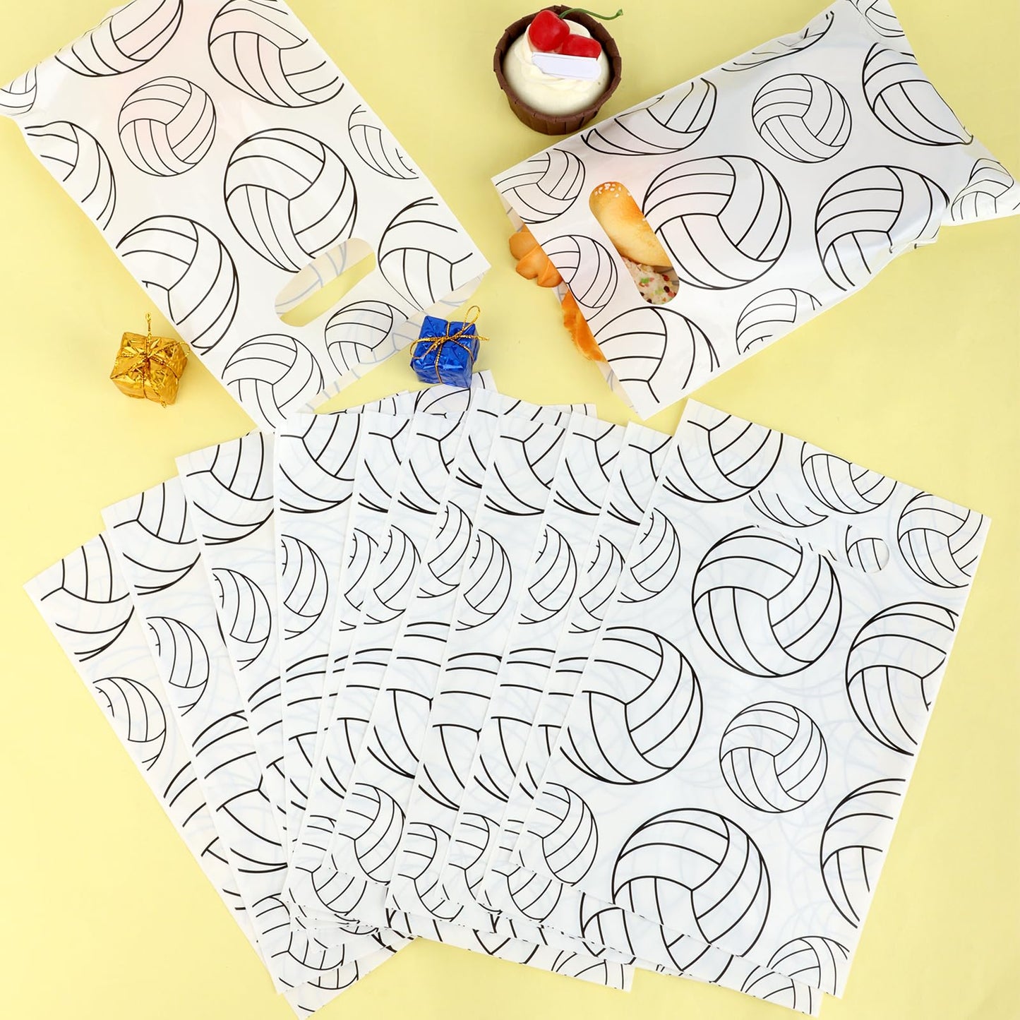 Hxezoc 50 Pieces Volleyball Gift Bags Plastic Volleyball Bags Practical Gift Bags Sport Party Favors for Volleyball Theme Birthday Party Decoration Supplies