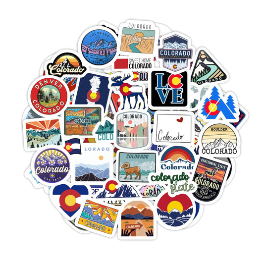 BulbaCraft 100Pcs Colorado Stickers for Water Bottle and Laptop - Colorado Party Supplies & Decorations, Waterproof Vinyl Decals, State Pride and Icon Stickers, Gifts for Women & Men