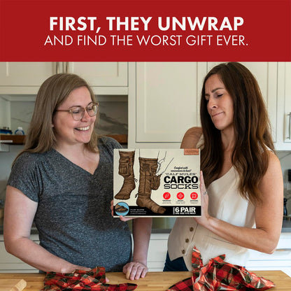 Prank-O Cargo Socks Prank Gift Box – Empty Joke Present Box for Adults & Teens, Funny Gag Gift Wrap for White Elephant, Secret Santa, Christmas, Birthdays, Office Parties & Holiday Gift Exchanges