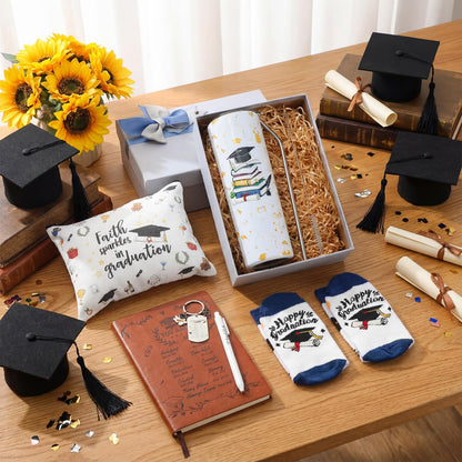 Patelai 6 Pcs 2026 Christian Graduation Gifts Set Congrats Grad Gift Basket for College High School Bible Verse Graduation Gift with Tumbler Keychain Makeup Bag Notebook Pen Sock for Graduates Her Him