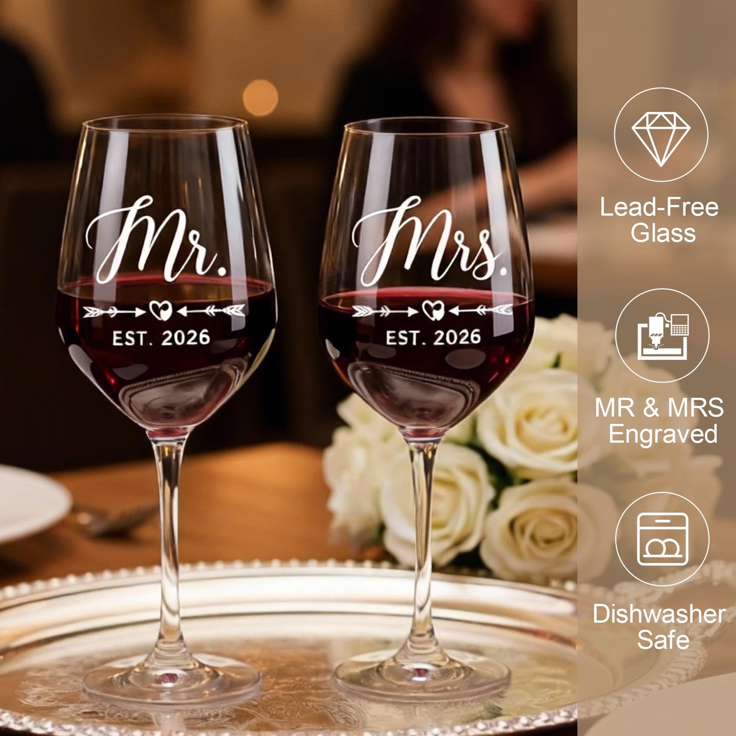 Wedding Gifts for Couples 2026 Mr and Mrs Engraved Wine Glasses Engagement Gift for Newlywed Bachelorette Bridal Shower Gifts for Bride and Groom Present for Bride To Be His and Hers