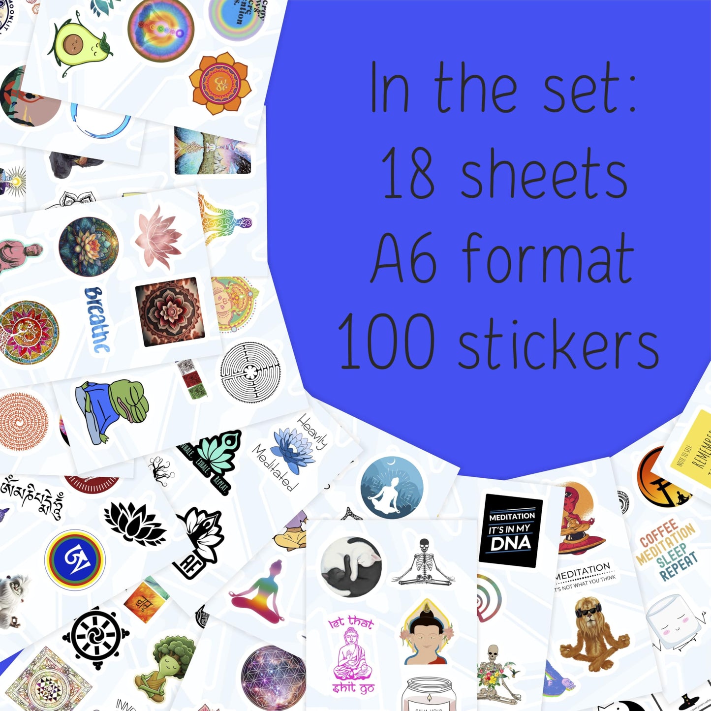 BulbaCraft 00Pcs Meditation Stickers, Zen Stickers for Water Bottle and Laptop - Meditation Party Favors & Decorations, Waterproof Vinyl Decals, Relaxation Stickers, Gifts for Women & Men
