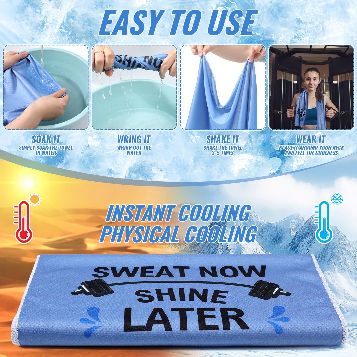 Peryiter 8 Pack Funny Workout Gym Cooling Towel Fitness Gifts for Women Men 40"x12" Microfiber Breathable Yoga Sweat Towels for Neck and Face, Novelty Summer Gifts for Workout Bodybuilding Lover