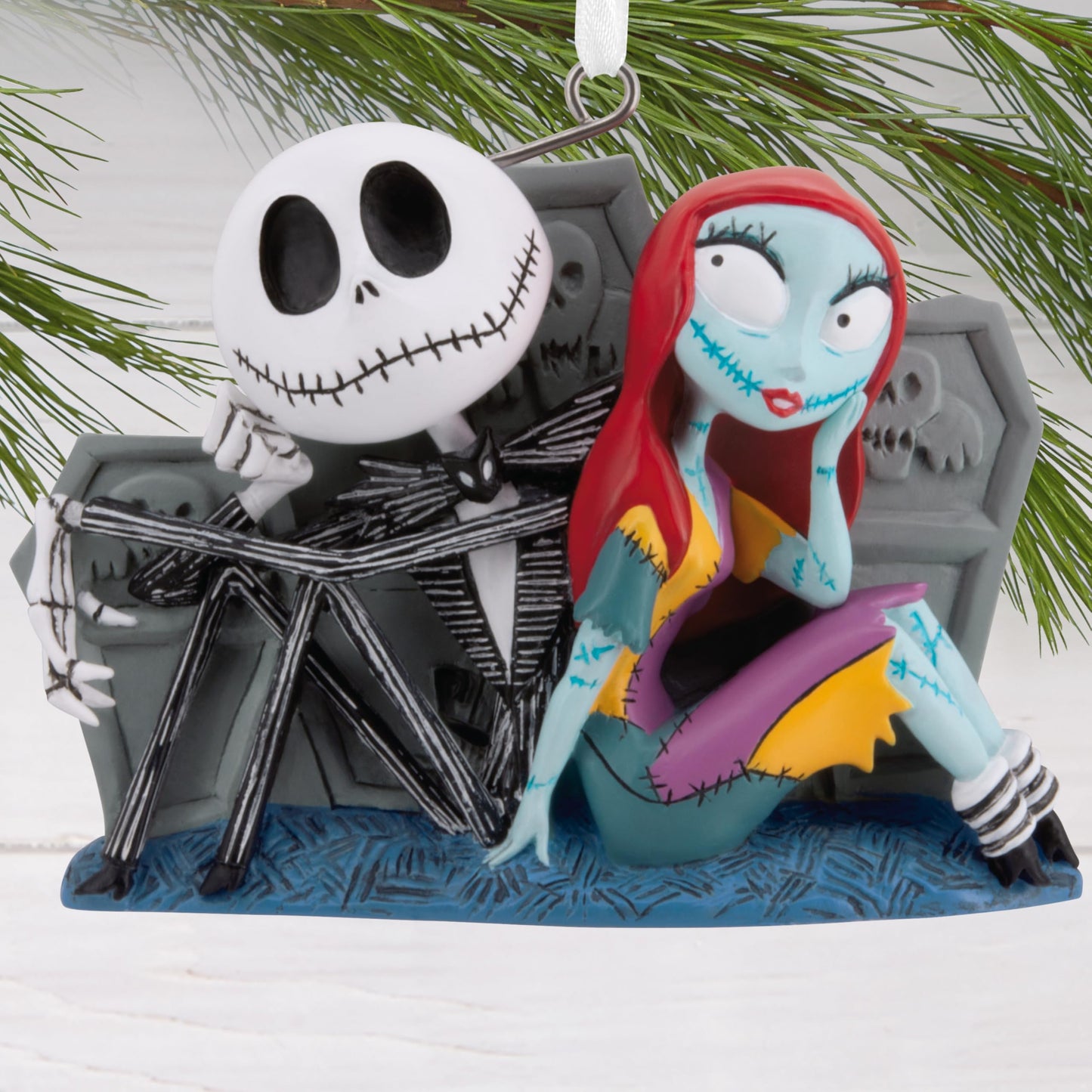 Hallmark Christmas Ornament, Disney Tim Burton's The Nightmare Before Christmas Jack and Sally with Tombstones Ornament, Gifts for Disney Fans