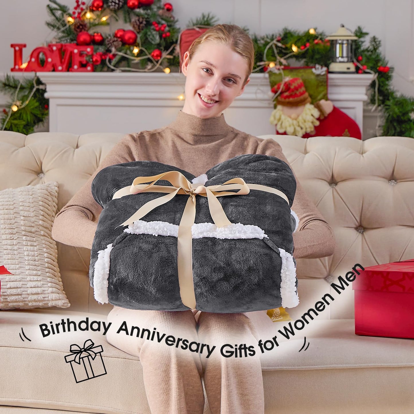 JOYWOO Wearable Blanket Hoodie, Birthday Gifts for Women Men Mom, Oversized Hooded Blanket for Adult, Cozy Fuzzy Sherpa Sweatshirt Blanket with Giant Pocket,Grey