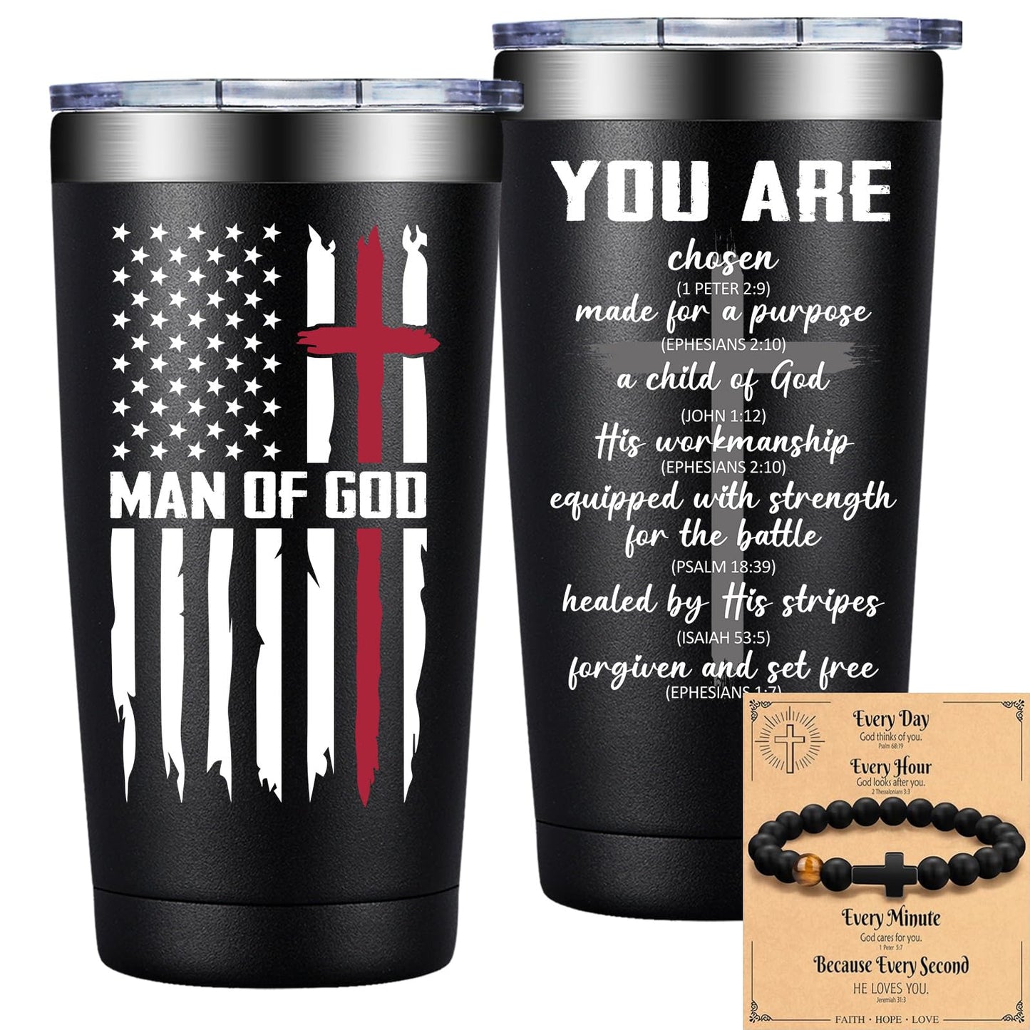 Grifarny Christian Gifts for Men - Catholic Gifts - Religious, Inspirational Scripture, Easter, Baptism Gift for Spiritual Men, Man of God Coffee Tumbler 20 oz