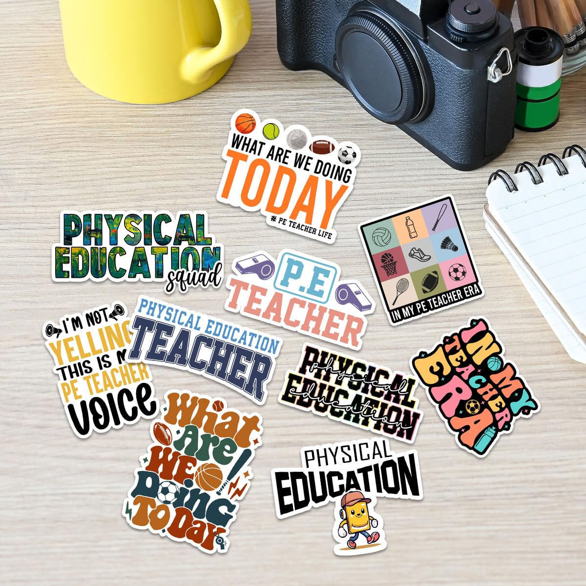 10 Pcs Physical Education Teacher Stickers – Gift for Gym Teachers, Coaches, Parents, Friends, Teammates – Ideal for Laptops, Water Bottles, Tumblers, Notebooks, Scrapbooking 3