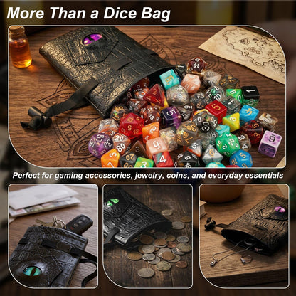 Haxtec Dragon Dice Bag PU Leather DND Dice Pouch with 3D Glass Dragon Eye, Small Drawstring Bag for Dungeons & Dragons, D&D Gamer Gifts for Dragon Lovers, Patent D893867