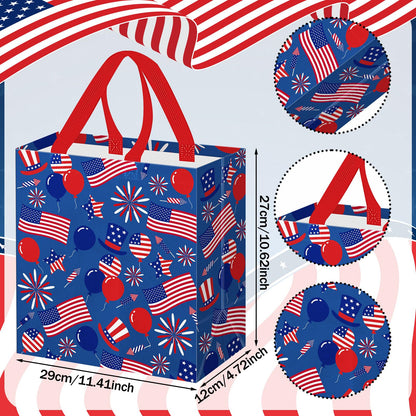 Wesnoy 48 Pcs 4th of July Patriotic Gift Bags Bulk with Handle Non Woven 250th Anniversary Goodie Bag Independence Day American Flag Memorial Day Tote Bag Holiday Party Favor, 11.4 x 10.6 x 4.7 Inch