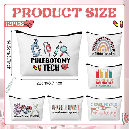 Kacctyen 12 Pcs Phlebotomist Gift for Women Phlebotomy Technician Graduation Makeup Cosmetic Bag Appreciation Travel Toiletry for Nurse Day End of School Gifts