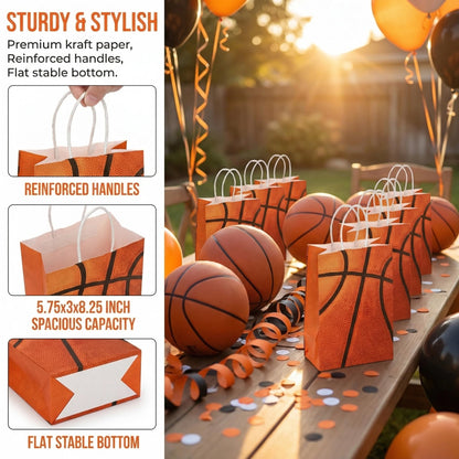 Jucoan 50 Pack Basketball Gift Bags with Handles, Bulk Basketball Party Favor Goodies Bags Snack Candies Treat Bags for Kids Birthday Party, Basketball Sports Team Tournament Gifts