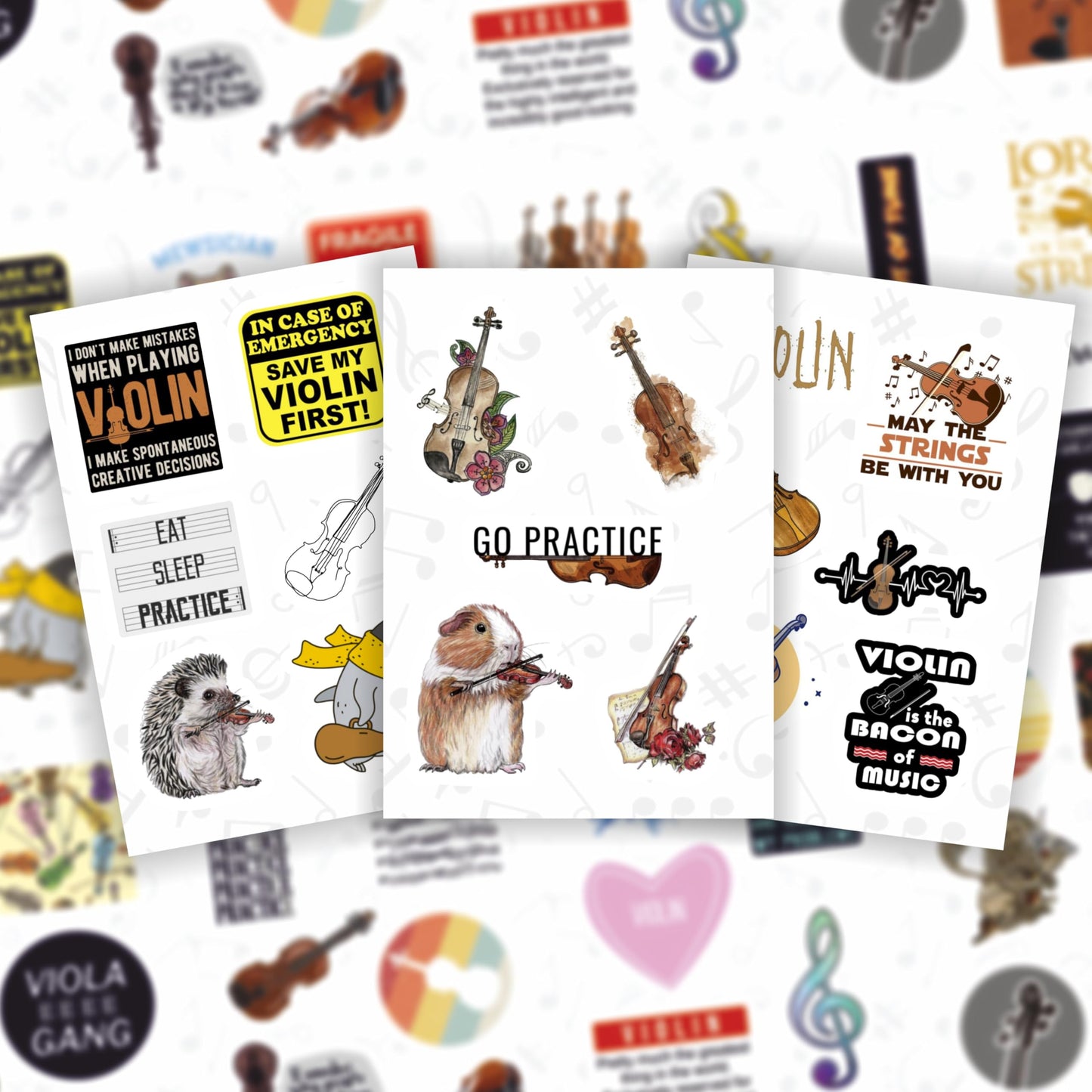 BulbaCraft 100Pcs Violin Stickers for Water Bottle and Laptop - Violin Party Supplies & Decorations, Waterproof Vinyl Decals, Music and Instrument Stickers, Gifts for Women & Men