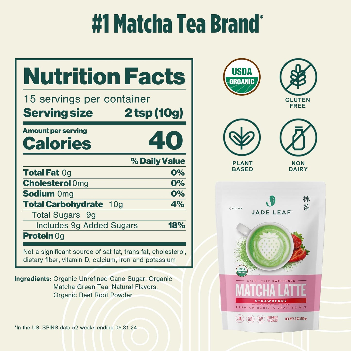 Jade Leaf Matcha Organic Strawberry Matcha Latte Mix - Lightly Sweet Japanese Matcha Green Tea Powder with Organic Cane Sugar for Café Style Blend, 5.3 Ounce / 150g (Pack of 1)