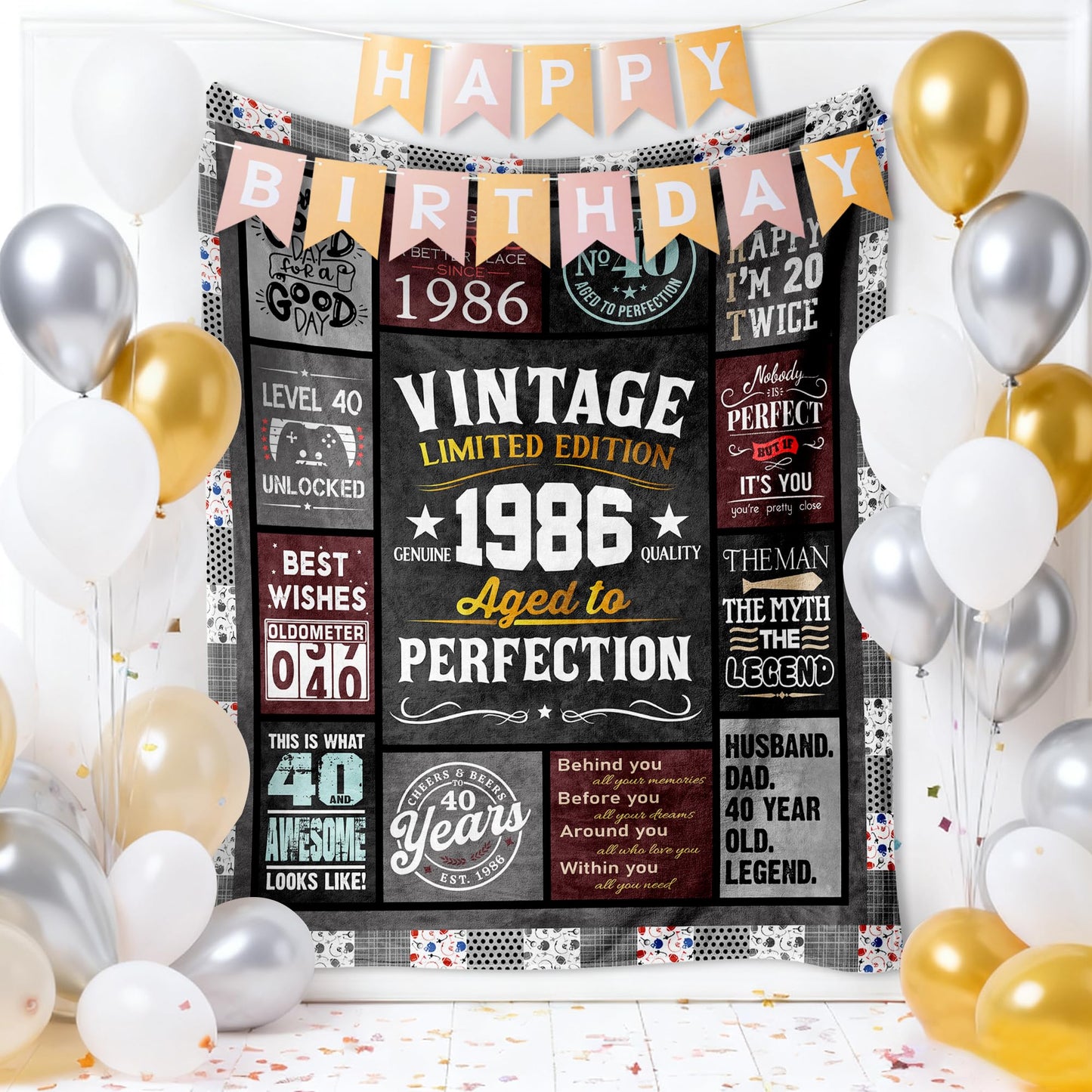 40th Birthday Gifts Men - 40 Year Old Gifts for Men - Turning 40 Gift for 40 Year Old Man - Funny Bday Gift for Male in Their 40s - 1986 40th Birthday Blanket 60" x 50"