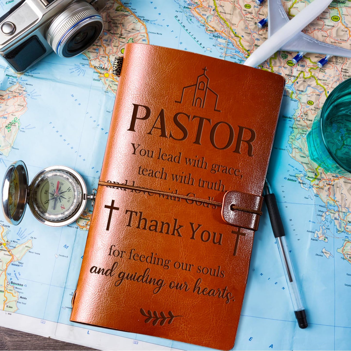 PRSTENLY Pastor Appreciation Gifts Leather Journal, 140 Page Refillable Journal Thank You Retirement Farewell Christmas Birthday Gifts for Pastor Men Women Male Female