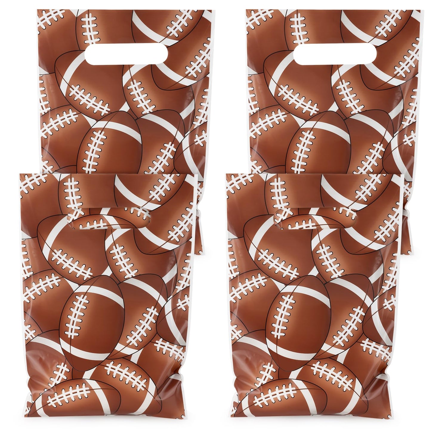 Hxezoc 50 Pieces Football Gift Bags with Handle, Plastic Treat Candy Bag Sport Favor Bags with Football Pile For Kids Birthday Party Decoration Supplies