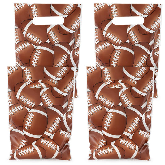 Hxezoc 50 Pieces Football Gift Bags with Handle, Plastic Treat Candy Bag Sport Favor Bags with Football Pile For Kids Birthday Party Decoration Supplies