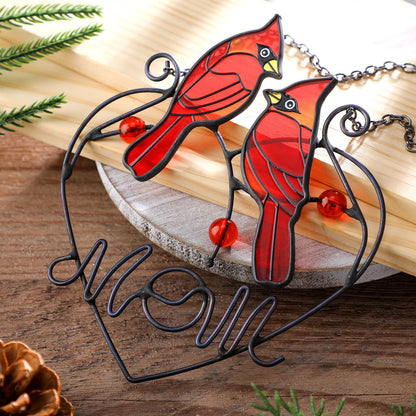 Pasimy Cardinal Gifts Mothers Day Red Cardinal Stained Glass Bird Suncatcher for Women Memorial Gifts for Loss of Loved One Sympathy Hanging Ornament with Metal Chain for Window Front Door Wall